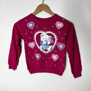 Paper moon Sweatshirt Vintage Teddy Bear Hearts Graphic Pink Girls Size Large